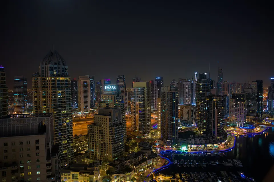 Dubai Marina towers at night