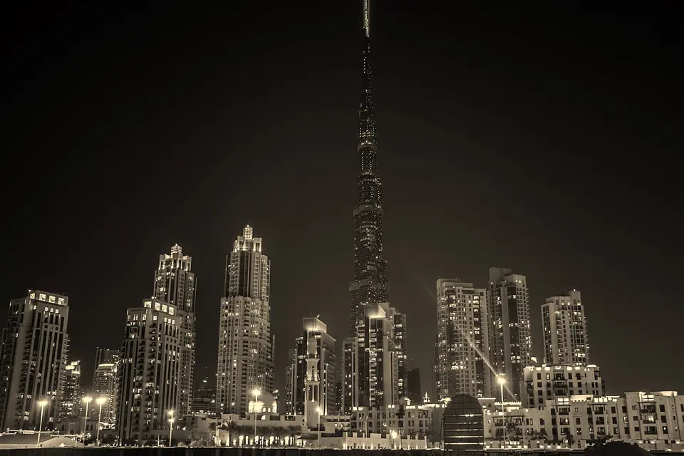 Downtown Dubai and the Burj Khalifa at night